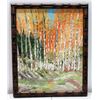 Image 1 : Framed Original Painting on Canvas - Birch Trees, Signed by Artist 18" x 33"