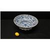 Image 2 : Very Large Glazed White w/ Blue Porcelain Bowl w/ Scalloped Edges & Oriental Characters 22" Dia