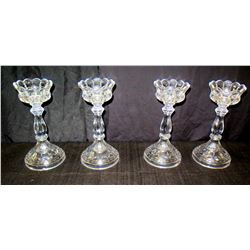 Qty 4 Cut Glass Pedestal Candle Holders w/ Scalloped Edges 11" High