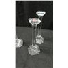 Image 8 : Qty 4 Glass Pillar Candleholders, Footed Etched Cup & Square Etched Vase