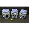 Image 2 : Qty 3 Blue & White Glazed Porcelain Garden Stools 12" Dia x 15" Tall