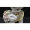 Image 2 : Glazed Ceramic Elephant Stand 18" H, White w/ Floral Accent