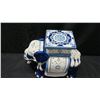 Image 2 : Glazed CeramicElephant Stand, White & Blue w/ Cut Out Accent 18" High