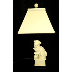 White Ceramic Foo Dog Chinese Lion Table Lamp w/ Shade 28" H