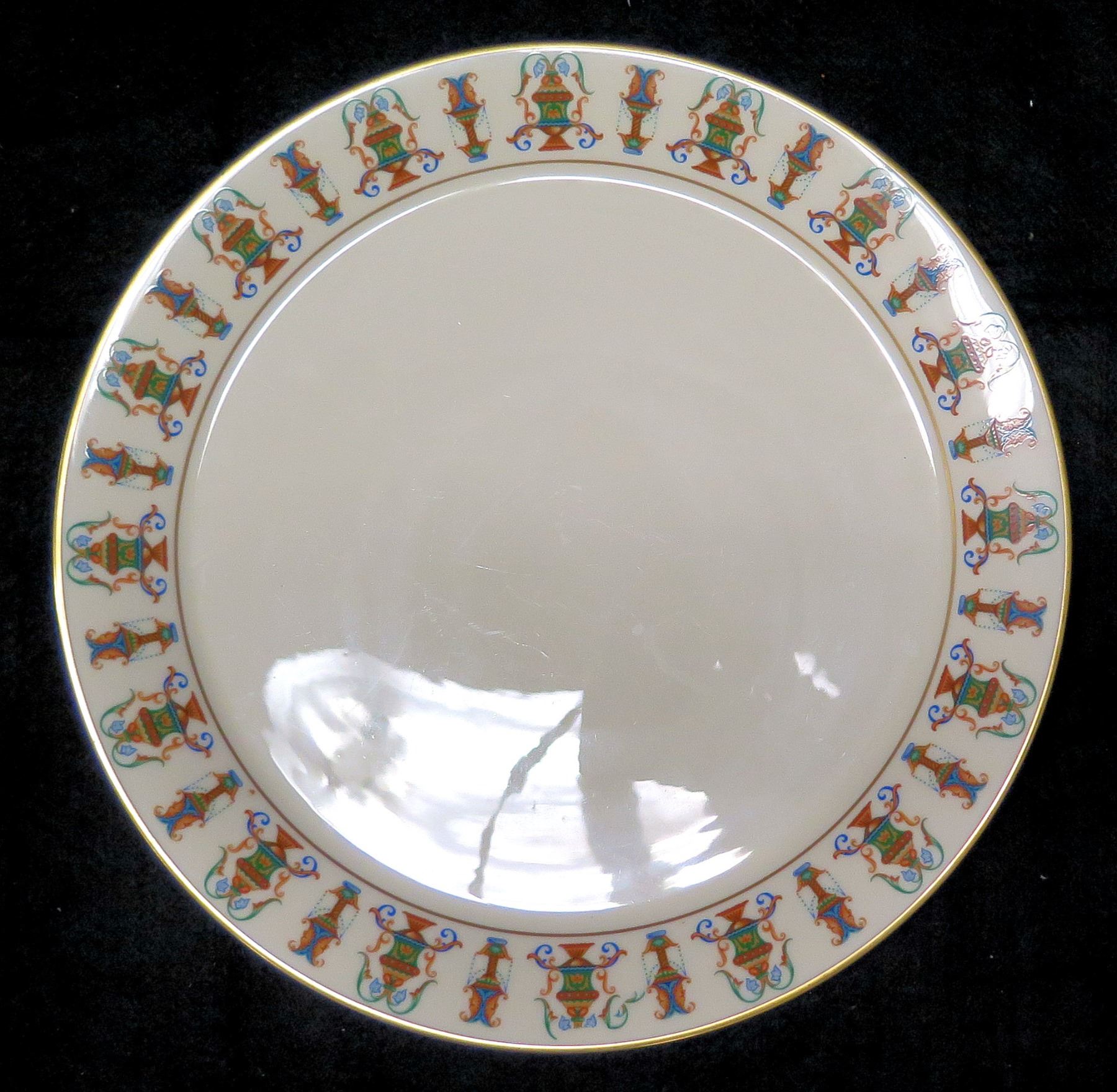 Round Porcelain Lenox Plate 12" Dia, Gold Trimmed, Made in USA Oahu