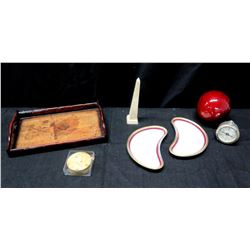 Misc Décor Items - Obelist, Oriental Tray, 2 Mayer China Kidney Shape Plates, Red Ball, etc