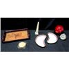 Image 1 : Misc Décor Items - Obelist, Oriental Tray, 2 Mayer China Kidney Shape Plates, Red Ball, etc