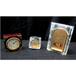 Qty 3 Misc Clocks - Square Wood & Gold Tone Seiko, Cut Glass Seiko w/ Pendulum, etc