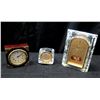 Image 1 : Qty 3 Misc Clocks - Square Wood & Gold Tone Seiko, Cut Glass Seiko w/ Pendulum, etc
