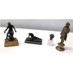 Qty 4 Vintage Collectible Figures - Brass Soldier, 2 Seated Men & Bust