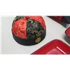 Image 3 : Qty 4 Red Lacquered Square Plates, Black & Red Oriental Table Runner, Pincushion, etc