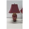 Image 2 : Qty 2 Burgundy Table Lamps w/ Gilt Accents & Matching Lamp Shades