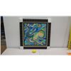 Image 2 : "Blue Octopus" by Danielle Groff, Giclee on Canvas 32 1/2" x 32 1/2", Bamboo Frame (Black)