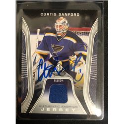 CURTIS SANFORD SIGNED SP GAME USED AUTHENTIC FABRICS JERSEY HOCKEY CARD