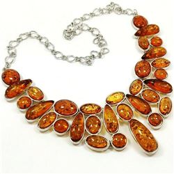 BALTIC AMBER GEMSTONE SILVER PLATED BLUE NECKLACE