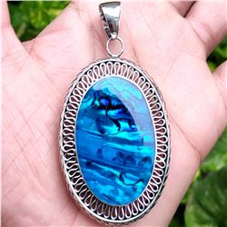 Abalone Shell  Antique 92.5 Sterling Silver Pendant