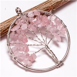 ROSE QUARTZ GEMSTONE TREE OF LIFE CHARM SILVER PLATED PENDANT JEWELRY