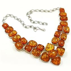 BALTIC AMBER GEMSTONE SILVER PLATED BLUE NECKLACE