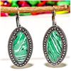 Image 2 : MALACHITE GEMSTONE SILVER PLATED LEVER BACK EARRING 1.5"