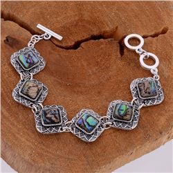 ABALONE SHELL GEMSTONE SILVER PLATED HANDMADE BRACELET
