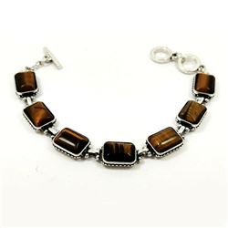 TIGER"S EYE GEMSTONE SILVER PLATED BRACELET