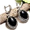 Image 1 : BLACK ONYX GEMSTONE SILVER PLATED LEVER BACK EARRING 1.5"