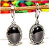 Image 2 : BLACK ONYX GEMSTONE SILVER PLATED LEVER BACK EARRING 1.5"