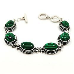 MALACHITE GEMSTONE SILVER PLATED BRACELET