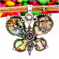 ABALONE SHELL  GEMSTONE SILVER PLATED PENDANT