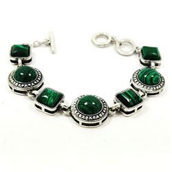 MALACHITE GEMSTONE SILVER PLATED BRACELET