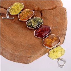 BALTIC AMBER GEMSTONE SILVER PLATED HANDMADE BRACELET