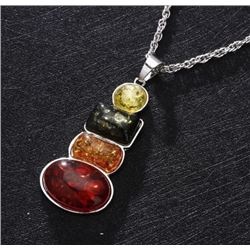 BALTIC AMBER GEMSTONE SILVER PLATED PENDANT JEWELRY