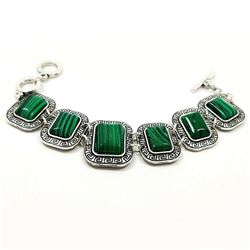 MALACHITE GEMSTONE SILVER PLATED BRACELET