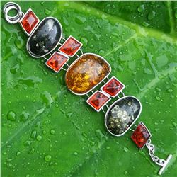 BALTIC AMBER GEMSTONE SILVER PLATED BRACELET