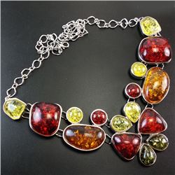 BALTIC AMBER GEMSTONE SILVER PLATED HANDMADE NECKLACE