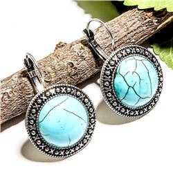 TURQUOISE GEMSTONE SILVER PLATED LEVER BACK EARRING 1.5"