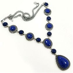 LAPIS LAZULI GEMSTONE SILVER PLATED BLUE NECKLACE