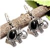 Image 1 : BLACK ONYX GEMSTONE SILVER PLATED HOOK EARRING 1.5"