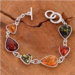 BALTIC AMBER GEMSTONE SILVER PLATED HANDMADE BRACELET