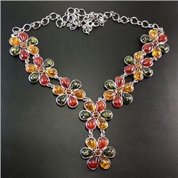 BALTIC AMBER GEMSTONE SILVER PLATED HANDMADE NECKLACE