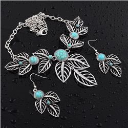 TURQUOISE GEMSTONE SILVER PLATED HANDMADE NECKLACE WITH EARRINGS