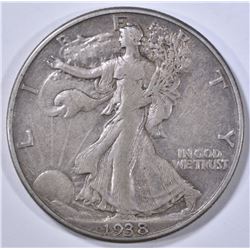 1938-D WALKING LIBERTY HALF DOLLAR, VF/XF