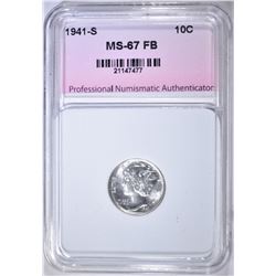 1941-S MERCURY DIME, PNA SUPERB GEM BU FB