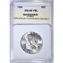 1954 FRANKLIN HALF DOLLAR, OBCS GEM BU FBL