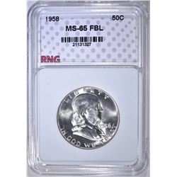 1958 FRANKLIN HALF DOLLAR, RNG GEM BU FBL