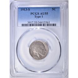1913-S BUFFALO NICKEL  PCGS AU-55 TYPE 1