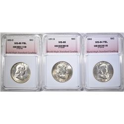 LOT OF 3 FRANKLIN HALF DOLLARS: