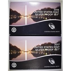 2017 & 18 U.S. SILVER PROOF SETS ORIG PACKAGING