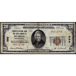1929 $20 Farmers NB Reading, PA CH# 696 National Currency Note