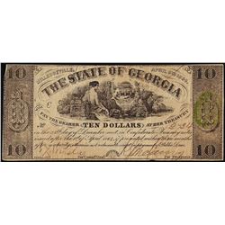 1864 $10 State of Georgia Obsolete Note